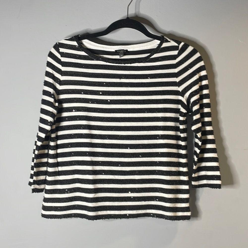 Black & White Striped Sequin Knit Top Medium